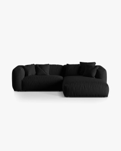 COLTAR MARTINA, NEGRU, 244 CM, DREAPTA, CU TAPITERIE DIN TEXTIL STRUCTURAT BOSTON, MICADONI
