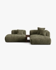 COLTAR MARTINA, PE DREAPTA, 285 CM, VERDE MUSCHI, TAPITAT CU TAPITERIE DIN TEXTIL CORDOI TILIA, MICADONI