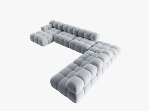 COLTAR MODULAR BELLIS, DREAPTA, 6 LOCURI, 379 CM, ALBASTRU DESCHIS 80, TAPITERIE DIN CATIFEA, DESIGN DEOSEBIT - Img 6