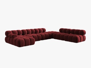 COLTAR MODULAR BELLIS, DREAPTA, 6 LOCURI, 379 CM, ROSU INCHIS 59, TAPITERIE DIN CATIFEA, DESIGN DEOSEBIT - Img 2