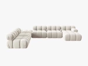COLTAR MODULAR BELLIS, STANGA, 6 LOCURI, 379 CM, BEJ DESCHIS 21, TAPITERIE DIN CATIFEA, DESIGN DEOSEBIT - Img 3