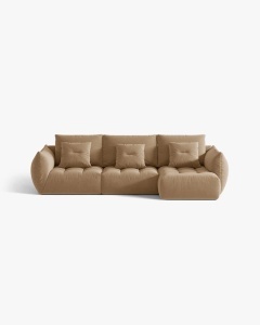 COLTAR MODULAR BLOOM, PE DREAPTA, BEJ MIGDALA, 327 CM, CU TAPITERIE DIN TEXTIL CATIFEA CASINO, MICADONI