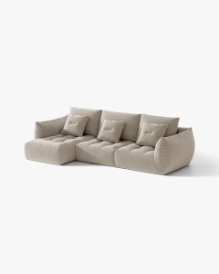 COLTAR MODULAR BLOOM, PE STANGA, BEJ DESCHIS, 327 CM, CU TAPITERIE DIN TEXTIL CATIFEA CASINO, MICADONI - Img 2