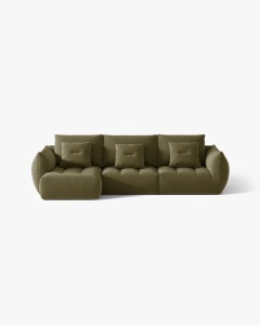 COLTAR MODULAR BLOOM, PE STANGA, VERDE DESCHIS, 327 CM, CU TAPITERIE DIN TEXTIL CATIFEA CASINO, MICADONI