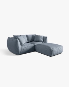 COLTAR MODULAR CHRIS, 220X100, ALBASTRU PAL, CU TAPITERIE DIN TEXTIL STRUCTURAT LINS, MICADONI - Img 3