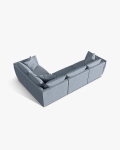 COLTAR MODULAR CHRIS, PE DREAPTA, 210X295, ALBASTRU PAL, CU TAPITERIE DIN TEXTIL STRUCTURAT LINS, MICADONI - Img 2