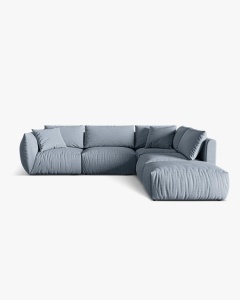 COLTAR MODULAR CHRIS, PE DREAPTA, 290X295, ALBASTRU PAL, CU TAPITERIE DIN TEXTIL STRUCTURAT LINS, MICADONI