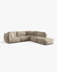 COLTAR MODULAR CHRIS, PE DREAPTA, 290X295, BEJ DESCHIS, CU TAPITERIE DIN TEXTIL CATIFEA CASINO, MICADONI
