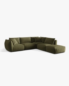 COLTAR MODULAR CHRIS, PE DREAPTA, 290X295, VERDE DESCHIS, CU TAPITERIE DIN TEXTIL CATIFEA CASINO, MICADONI - Img 3