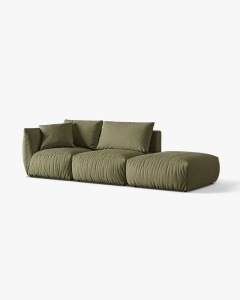 COLTAR MODULAR CHRIS, PE DREAPTA, 315X100, VERDE DESCHIS, CU TAPITERIE DIN TEXTIL STRUCTURAT LINS, MICADONI