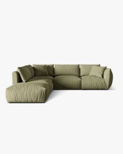 COLTAR MODULAR CHRIS, PE STANGA, 290X295, VERDE DESCHIS, CU TAPITERIE DIN TEXTIL STRUCTURAT LINS, MICADONI