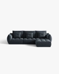 COLTAR MODULAR, CU 2 LOCURI, BLOOM, ALBASTRU MARIN, 327 CM, CU TAPITERIE DIN TEXTIL STRUCTURAT WIND, MICADONI