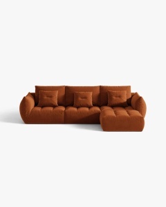 COLTAR MODULAR, CU 2 LOCURI, BLOOM, CARAMIZIU, 327 CM, CU TAPITERIE DIN TEXTIL CATIFEA CASINO, MICADONI
