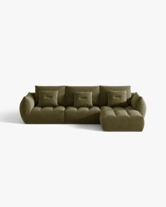 COLTAR MODULAR, CU 2 LOCURI, BLOOM, VERDE DESCHIS, 327 CM, CU TAPITERIE DIN TEXTIL CATIFEA CASINO, MICADONI