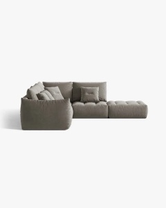 COLTAR MODULAR, CU 4 LOCURI, BLOOM, PE DREAPTA, GRI, 316 CM, CU TAPITERIE DIN TEXTIL CATIFEA CASINO, MICADONI - Img 3