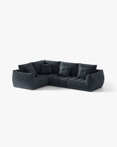 COLTAR MODULAR, CU 4 LOCURI, BLOOM, PE STANGA, ALBASTRU MARIN, 316 CM, CU TAPITERIE DIN TEXTIL STRUCTURAT WIND, MICADONI - Img 2