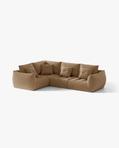 COLTAR MODULAR, CU 4 LOCURI, BLOOM, PE STANGA, BEJ MIGDALA, 316 CM, CU TAPITERIE DIN TEXTIL CATIFEA CASINO, MICADONI - Img 2