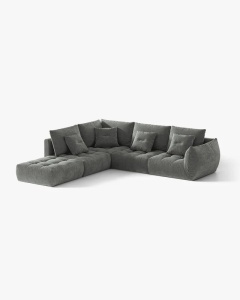 COLTAR MODULAR, CU 4 LOCURI, BLOOM, PE STANGA, GRI INCHIS, 316 CM, CU TAPITERIE DIN TEXTIL STRUCTURAT WIND, MICADONI - Img 2