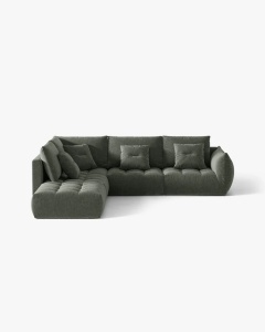 COLTAR MODULAR, CU 4 LOCURI, BLOOM, PE STANGA, VERDE MUSCHI, 316 CM, CU TAPITERIE DIN TEXTIL STRUCTURAT WIND, MICADONI