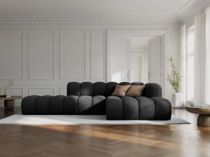 COLTAR MODULAR LUPIN, DREAPTA, 5 LOCURI, 294 CM, NEGRU 19, TAPITERIE CHENILLE, DESIGN DEOSEBIT