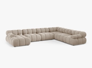 COLTAR MODULAR PANORAMIC BELLIS, PE DREAPTA, BEJ INCHIS, CU TAPITERIE DIN CATIFEA BLUVEL, MICADONI