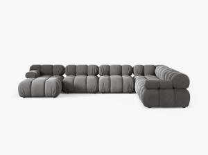 COLTAR MODULAR PANORAMIC BELLIS, PE DREAPTA, GRI DESCHIS, CU TAPITERIE DIN CATIFEA BLUVEL, MICADONI - Img 2