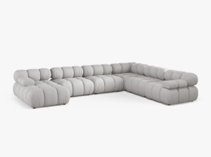 COLTAR MODULAR PANORAMIC BELLIS, PE DREAPTA, GRI DESCHIS, CU TAPITERIE DIN TEXTIL STRUCTURAT LIBERTY, MICADONI