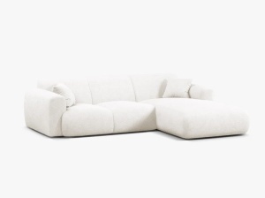 COLTAR MOLINO, 225 CM, PE DREAPTA, ALB, CU TAPITERIE DIN TEXTIL BOUCLE BALOO, MICADONI - Img 2