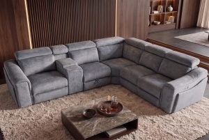 COLTAR MULTIFUNCTIONAL PRIME, 300X270CM, CU SPATIU DE DEPOZITARE, PRIZE, REALIZAT DIN LEMN SI TEXTIL FOARTE FIN, CULOARE GRI - Img 9
