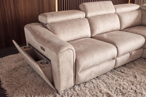 COLTAR MULTIFUNCTIONAL PRIME, 300X270CM, CU SPATIU DE DEPOZITARE, TETIERE REGLABILE, PRIZE, REALIZAT DIN LEMN SI CATIFEA, CULOARE BEJ - Img 7