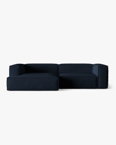 COLTAR NURIA ALBASTRU INCHIS, PE STANGA, 292X110 CM, TAPITAT CU TAPITERIE DIN TEXTIL CATIFEA PARIS, MICADONI