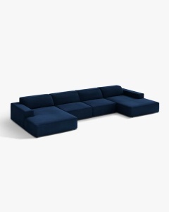 COLTAR PANORAMIC, CU 6 LOCURI, JODIE, 364X162 CM, ADANCIME SCAUN 62 CM, ALBASTRU ROAYAL, TAPITAT CU TAPITERIE DIN TEXTIL CATIFEA BLUVEL MICADONI - Img 2