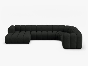 COLTAR PANORAMIC LUPIN, 370, PE DREAPTA, NEGRU, CU TAPITERIE DIN TEXTIL BOUCLE BALOO, MICADONI