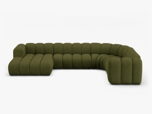 COLTAR PANORAMIC LUPIN, 370, PE DREAPTA, VERDE MASLINIU INCHIS, CU TAPITERIE DIN TEXTIL BOUCLE BALOO, MICADONI