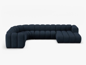COLTAR PANORAMIC LUPIN, 370, PE STANGA, ALBASTRU INCHIS, CU TAPITERIE DIN TEXTIL BOUCLE BALOO, MICADONI