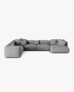 COLTAR PANORAMIC MARTINA, 160X106 CM, PE STANGA, GRI GARFIT, TAPITAT CU TAPITERIE DIN TEXTIL BOUCLE MONET, MICADONI