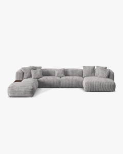 COLTAR PANORAMIC MARTINA, GRI DESCHIS, 406 CM, STANGA, CU TAPITERIE DIN TEXTIL CORDOI TILIA, MICADONI