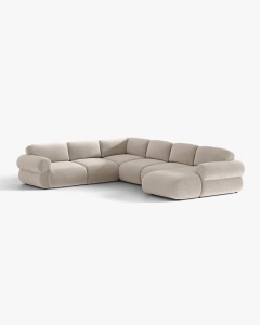 COLTAR PANORAMIC MODULAR, OPHELIA, BEJ, PE STANGA, 370 CM, CU TAPITERIE DIN TEXTIL CATIFEA VENUS, MICADONI
