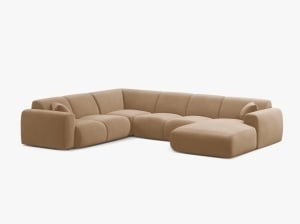 COLTAR PANORAMIC MOLINO, PE STANGA, NISIPIU, 326 CM, , CU TAPITERIE DIN TEXTIL CATIFEA VELVET CASINO, MICADONI