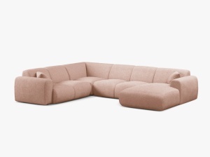 COLTAR PANORAMIC MOLINO, PE STANGA, ROZ PUDRA, 326 CM, , CU TAPITERIE DIN TEXTIL BOUCLE BALOO, MICADONI