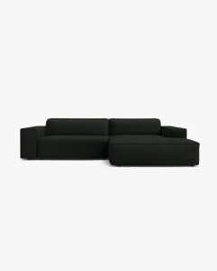 COLTAR PE DREAPTA, CU 3 LOCURI JODIE, 224X162 CM, ADANCIME SCAUN 62 CM, NEGRU, TAPITAT CU TAPITERIE DIN TEXTIL BOUCLE BALOO, MICADONI