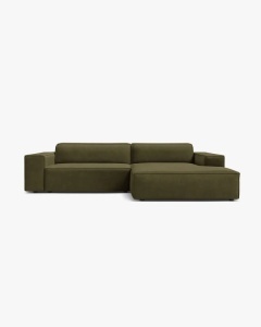 COLTAR PE DREAPTA JODIE, CU 3 LOCURI, 224X162 CM, ADANCIME SCAUN 62 CM, VERDE, TAPITAT CU TAPITERIE DIN TEXTIL CATIFEA BLUVEL MICADONI