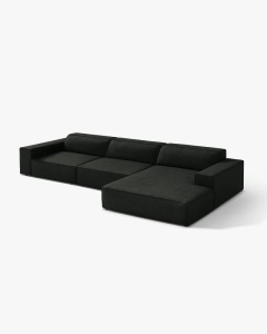 COLTAR PE DREAPTA JODIE, CU 4 LOCURI, 284X162 CM, ADANCIME SCAUN 62 CM, NEGRU, TAPITAT CU TAPITERIE DIN TEXTIL BOUCLE BALOO, MICADONI - Img 2