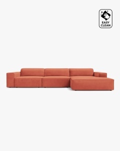 COLTAR PE DREAPTA JODIE, CU 4 LOCURI, 284X162 CM, ADANCIME SCAUN 62 CM, CORAI, TAPITAT CU TAPITERIE DIN TEXTIL CATIFEA VENUS, MICADONI