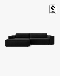 COLTAR PE STANGA, CU 3 LOCURI JODIE, 224X162 CM, ADANCIME SCAUN 62 CM, NEGRU,, TAPITAT CU TAPITERIE DIN TEXTIL CATIFEA VENUS, MICADONI