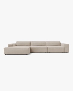 COLTAR PE STANGA JODIE, CU 4 LOCURI, 284X162 CM, ADANCIME SCAUN 62 CM, BEJ INCHIS, TAPITAT CU TAPITERIE DIN TEXTIL CATIFEA BLUVEL, MICADONI