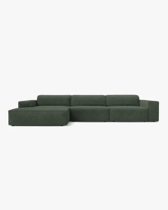 COLTAR PE STANGA JODIE, CU 4 LOCURI, 284X162 CM, ADANCIME SCAUN 62 CM, VERDE MUSCHI, TAPITAT CU TAPITERIE DIN TEXTIL STRUCTURAT LIBERTY, MICADONI