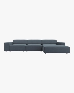 COLTAR PE STANGA JODIE, CU 4 LOCURI, 284X162 CM, ADANCIME SCAUN 62 CM, ALBASTRU, TAPITAT CU TAPITERIE DIN TEXTIL STRUCTURAT MEGAN, MICADONI