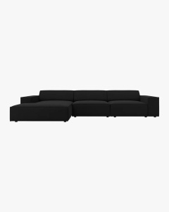 COLTAR PE STANGA JODIE, CU 4 LOCURI, 284X162 CM, ADANCIME SCAUN 62 CM, NEGRU, TAPITAT CU TAPITERIE DIN TEXTIL STRUCTURAT MEGAN, MICADONI
