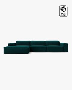 COLTAR PE STANGA JODIE, CU 4 LOCURI, 284X162 CM, ADANCIME SCAUN 62 CM, PETROL INCHIS, TAPITAT CU TAPITERIE DIN TEXTIL CATIFEA VENUS, MICADONI